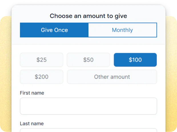 The Shelterpay donation form with preset giving amounts