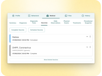 Screenshot of Shelterluv's medical record features