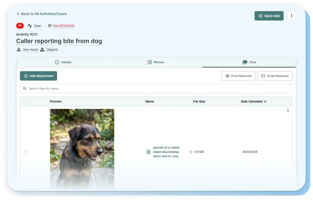 Photos and files attached to a field services case