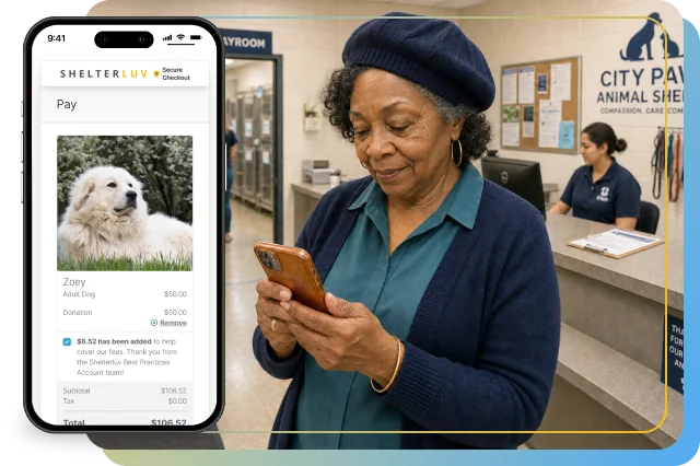 An adopter completing a Shelterpay mobile checkout on their phone